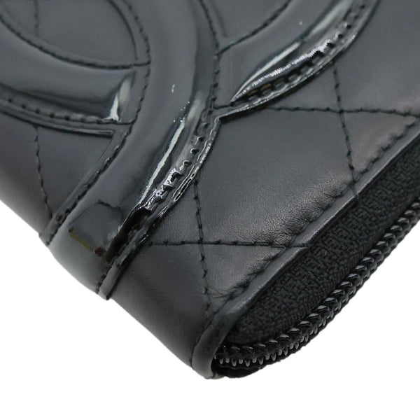 CHANEL Cambon Line Quilted Leather Zip Wallet Black