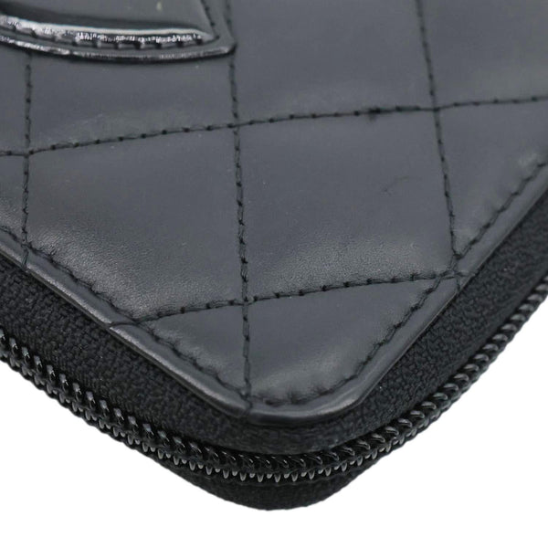 CHANEL Cambon Line Quilted Leather Zip Wallet Black