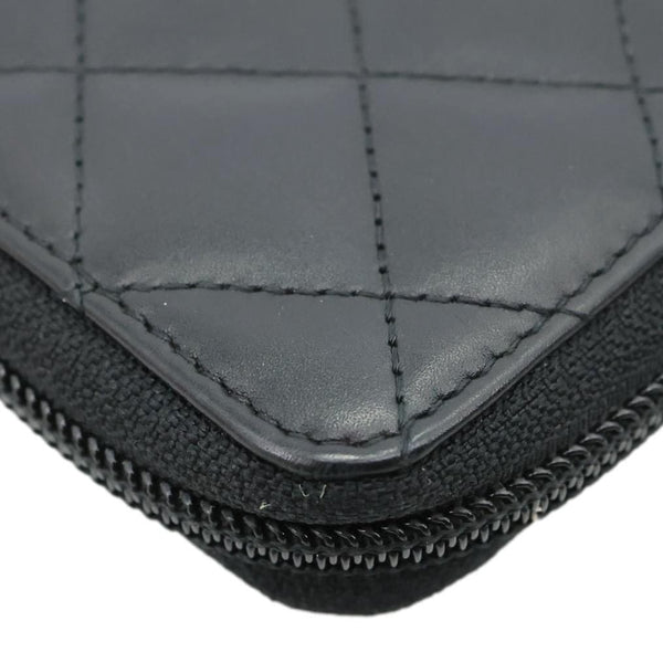 CHANEL Cambon Line Quilted Leather Zip Wallet Black