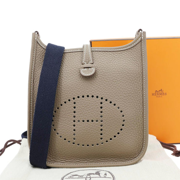 HERMES Evelyne TPM 16 Amazone Clemence Leather Crossbody Bag Etoupe