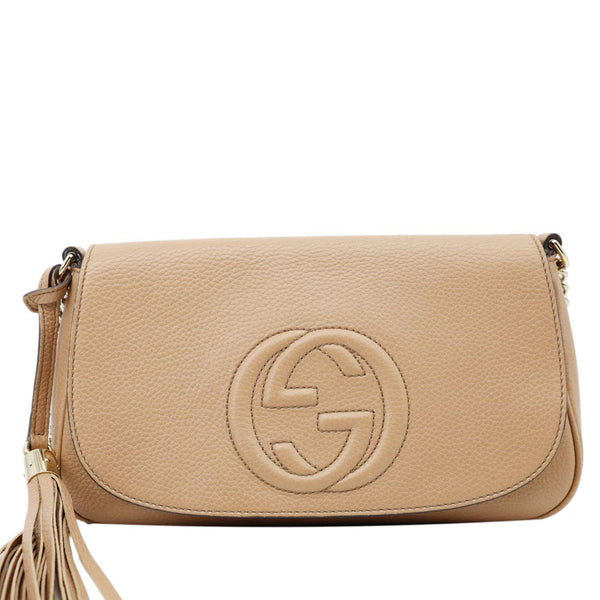 GUCCI Soho Flap Leather Chain Crossbody Bag Beige 536224