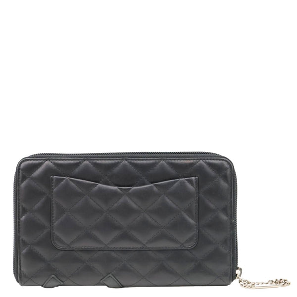 CHANEL Cambon Line Quilted Leather Zip Wallet Black