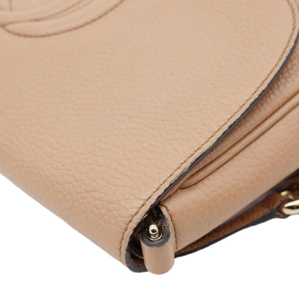 GUCCI Soho Flap Leather Chain Crossbody Bag Beige 536224