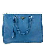 PRADA Galleria Double Zip Saffiano Leather Top Handle Satchel Bag Blue