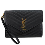 YVES SAINT LAURENT Cassandre Flap Matelassé Grain De Poudre Leather Pouch Black