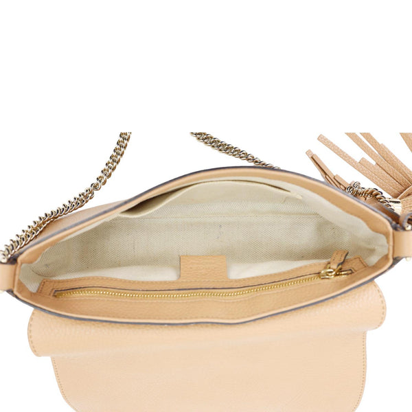 GUCCI Soho Flap Leather Chain Crossbody Bag Beige 536224