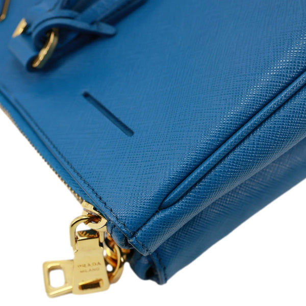 PRADA Galleria Double Zip Saffiano Leather Top Handle Satchel Bag Blue