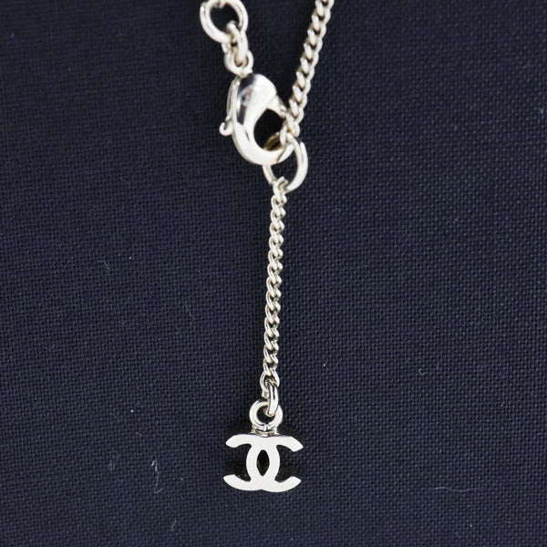 CHANEL Pave Crystal CC Logo Metal Necklace Gold