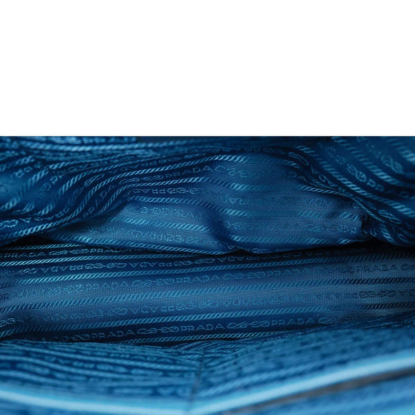 PRADA Galleria Double Zip Saffiano Leather Top Handle Satchel Bag Blue