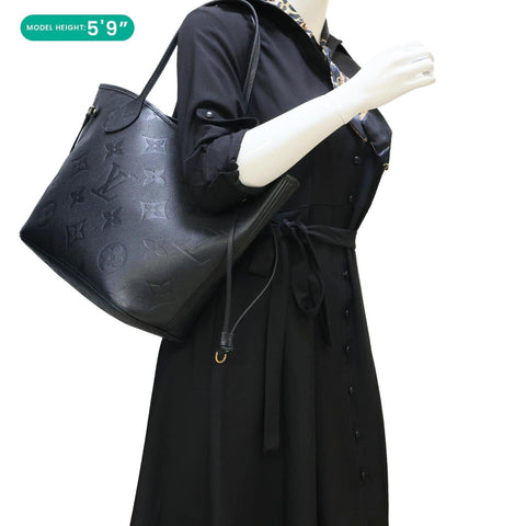 LOUIS VUITTON Neverfull MM Empreinte Leather Tote Shoulder Bag Black