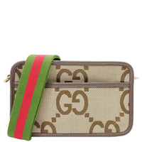 GUCCI Mini Jumbo GG Canvas Crossbody Bag Beige 696075