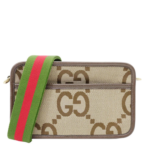 GUCCI Mini Jumbo GG Canvas Crossbody Bag Beige 696075