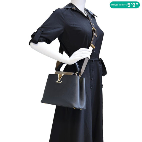 LOUIS VUITTON Capucine MM Taurillon Leather Crossbody Bag Black