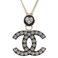 CHANEL Pave Crystal CC Logo Metal Necklace Gold
