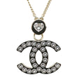 CHANEL Pave Crystal CC Logo Metal Necklace Gold