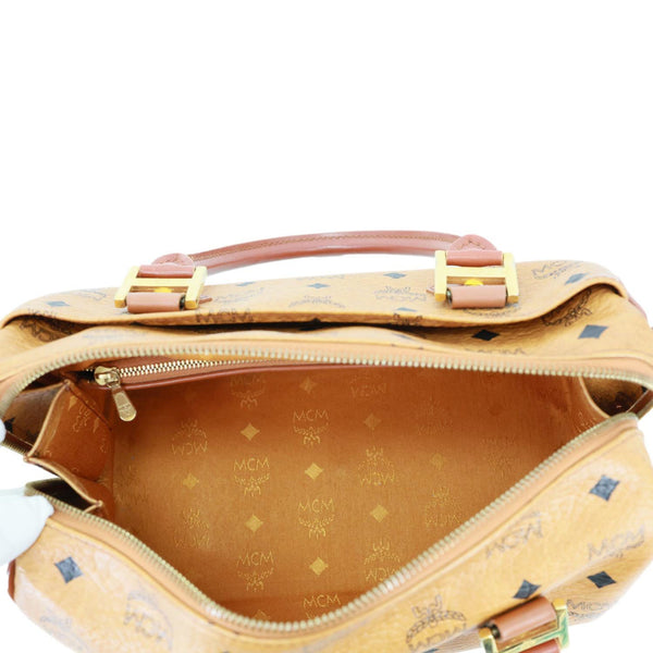 MCM Heritage Monogram Visetos Canvas Boston Bag Cognac