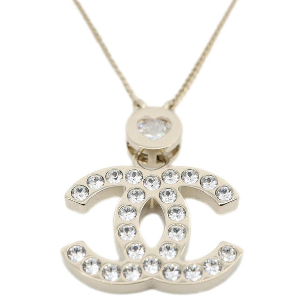 CHANEL Pave Crystal CC Logo Metal Necklace Gold