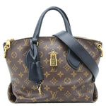 LOUIS VUITTON Flower Zipped PM Monogram Canvas Tote Shoulder Bag Black