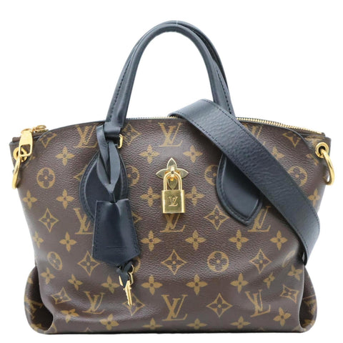 LOUIS VUITTON Flower Zipped PM Monogram Canvas Tote Shoulder Bag Black