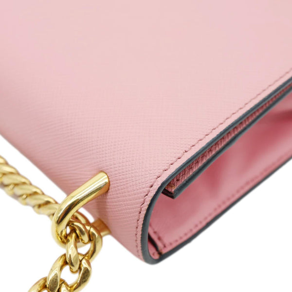 PRADA Soft Saffiano Leather Chain Crossbody Bag Pink