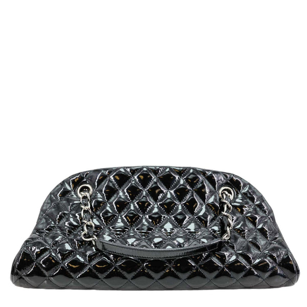 CHANEL Just Mademoiselle Bowling Quilted Patent Leather Shoulder Bag Black