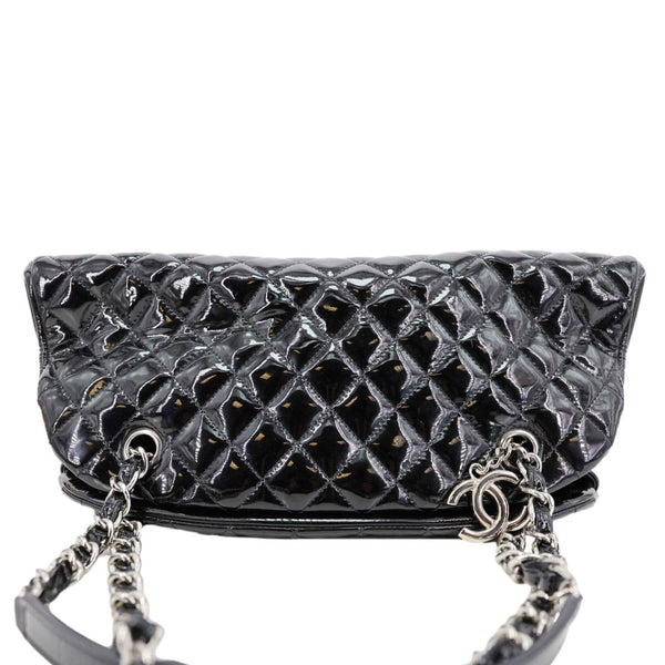 CHANEL Just Mademoiselle Bowling Quilted Patent Leather Shoulder Bag Black