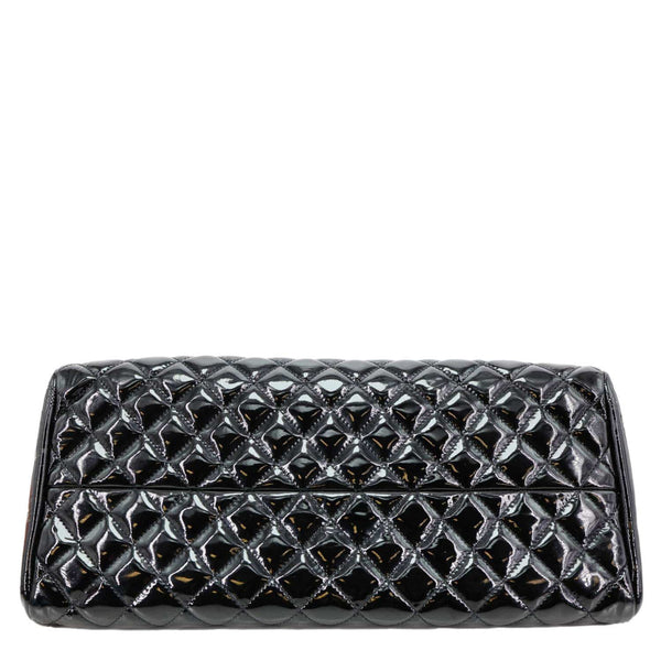 CHANEL Just Mademoiselle Bowling Quilted Patent Leather Shoulder Bag Black