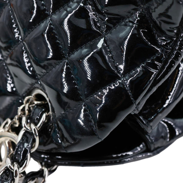 CHANEL Just Mademoiselle Bowling Quilted Patent Leather Shoulder Bag Black