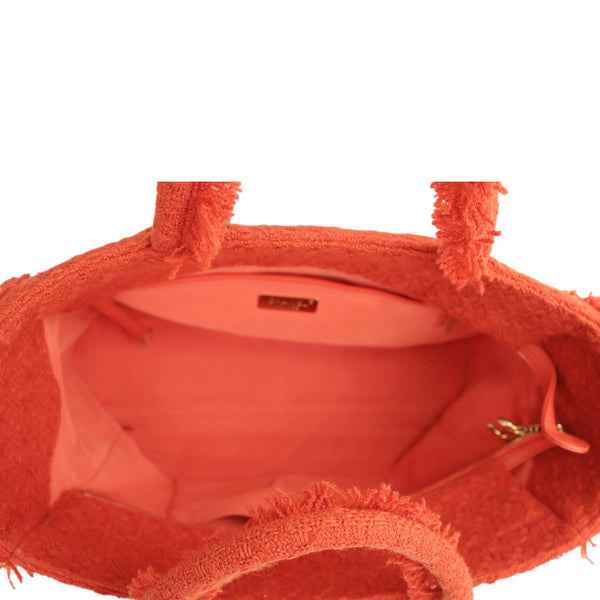 CHANEL Giant Logo Tweed Shopping Tote Bag Red