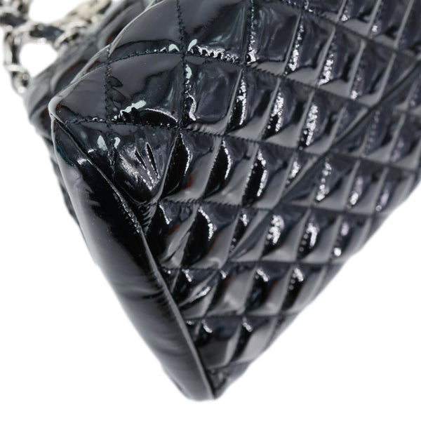 CHANEL Just Mademoiselle Bowling Quilted Patent Leather Shoulder Bag Black