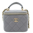 CHANEL Classic Top Handle Quilted Lambskin Leather Vanity Case Crossbody Bag Grey
