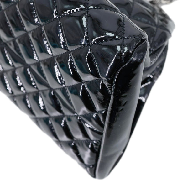CHANEL Just Mademoiselle Bowling Quilted Patent Leather Shoulder Bag Black