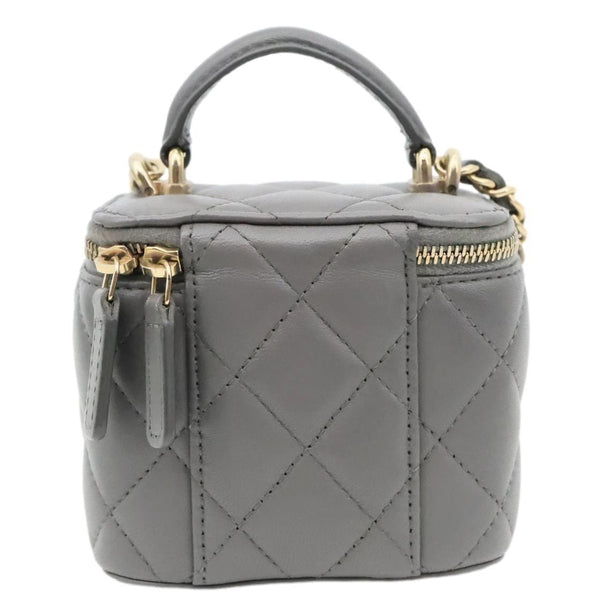 CHANEL Classic Top Handle Quilted Lambskin Leather Vanity Case Crossbody Bag Grey