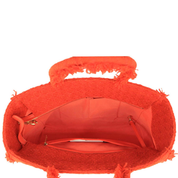 CHANEL Giant Logo Tweed Shopping Tote Bag Red