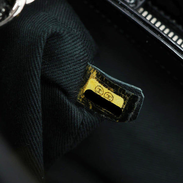 CHANEL Just Mademoiselle Bowling Quilted Patent Leather Shoulder Bag Black