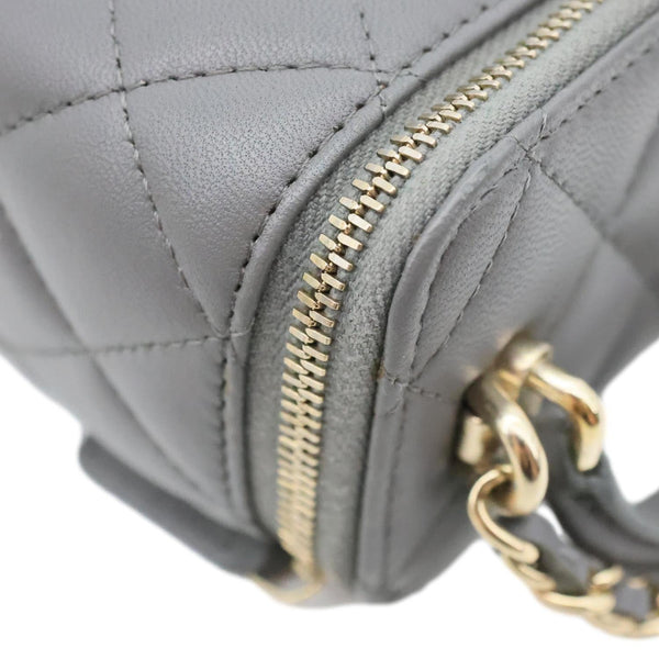 CHANEL Classic Top Handle Quilted Lambskin Leather Vanity Case Crossbody Bag Grey