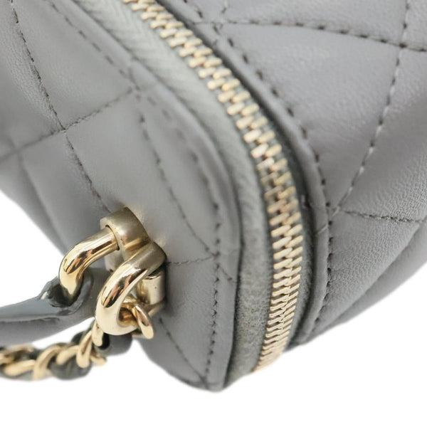 CHANEL Classic Top Handle Quilted Lambskin Leather Vanity Case Crossbody Bag Grey