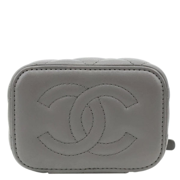 CHANEL Classic Top Handle Quilted Lambskin Leather Vanity Case Crossbody Bag Grey