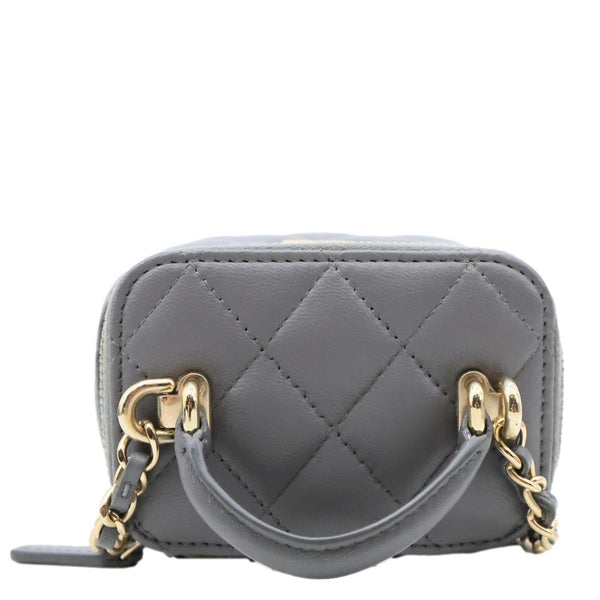 CHANEL Classic Top Handle Quilted Lambskin Leather Vanity Case Crossbody Bag Grey