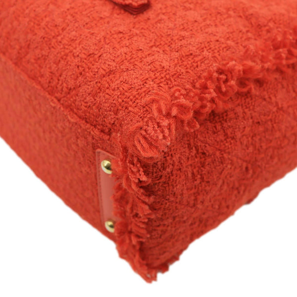 CHANEL Giant Logo Tweed Shopping Tote Bag Red