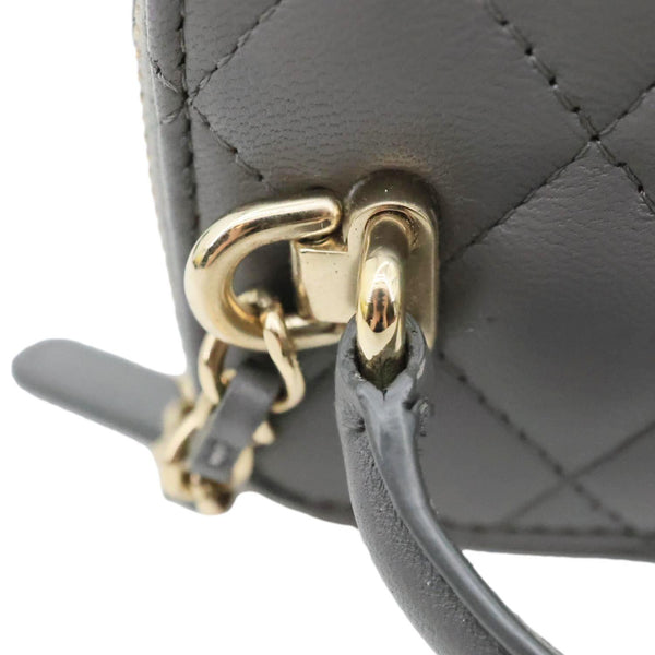 CHANEL Classic Top Handle Quilted Lambskin Leather Vanity Case Crossbody Bag Grey