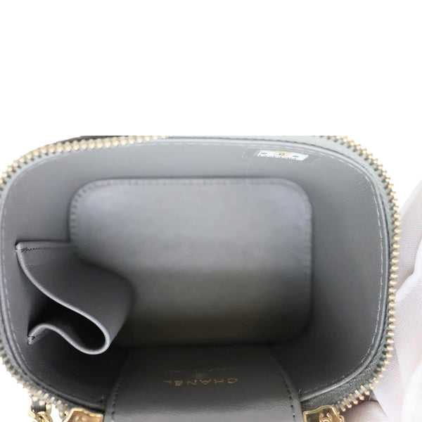 CHANEL Classic Top Handle Quilted Lambskin Leather Vanity Case Crossbody Bag Grey