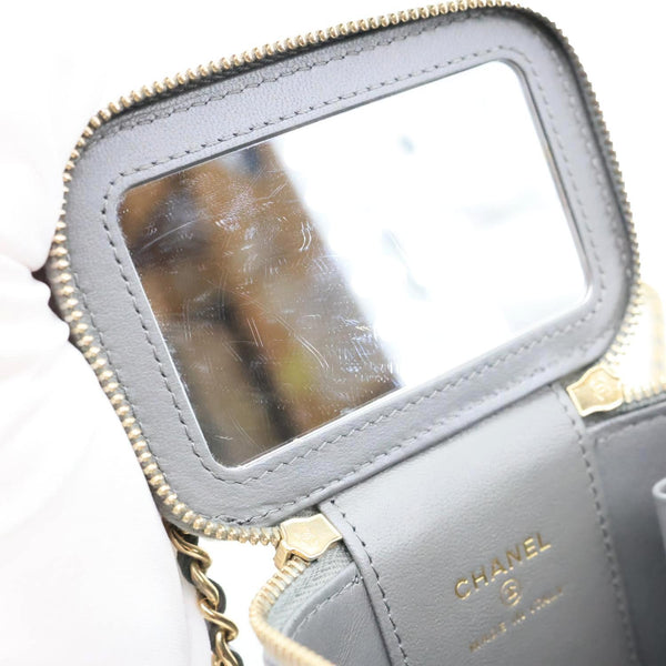 CHANEL Classic Top Handle Quilted Lambskin Leather Vanity Case Crossbody Bag Grey