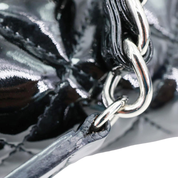 CHANEL Just Mademoiselle Bowling Quilted Patent Leather Shoulder Bag Black
