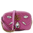 GUCCI GG Marmont Mini Marquise Crystals Matelasse Velvet Chain Crossbody Bag Pink 448065