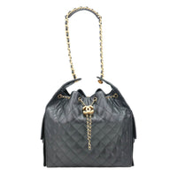 CHANEL 25 Medium Quilted Caviar Leather Shoulder Bag Black