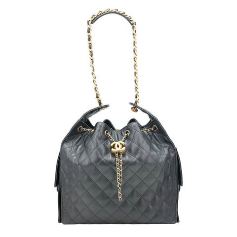 CHANEL 25 Medium Quilted Caviar Leather Shoulder Bag Black