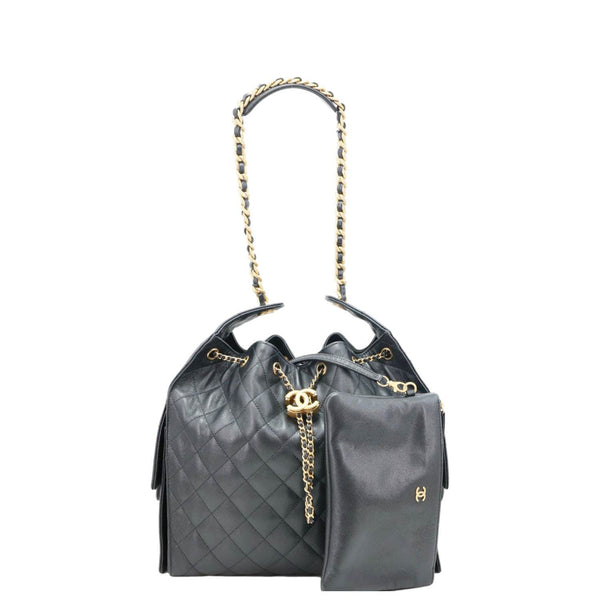 CHANEL 25 Medium Quilted Caviar Leather Shoulder Bag Black