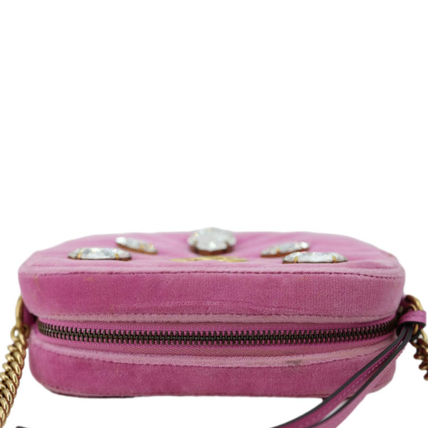 GUCCI GG Marmont Mini Marquise Crystals Matelasse Velvet Chain Crossbody Bag Pink 448065