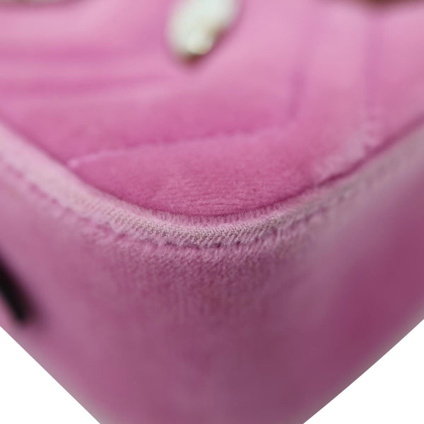 GUCCI GG Marmont Mini Marquise Crystals Matelasse Velvet Chain Crossbody Bag Pink 448065